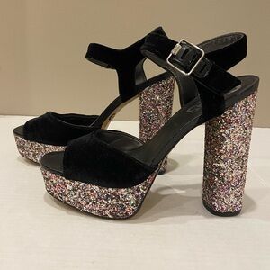 Circus by Sam Edelman NWOT Y2K Black Velvet Platform Heels with Glitter 7.5M